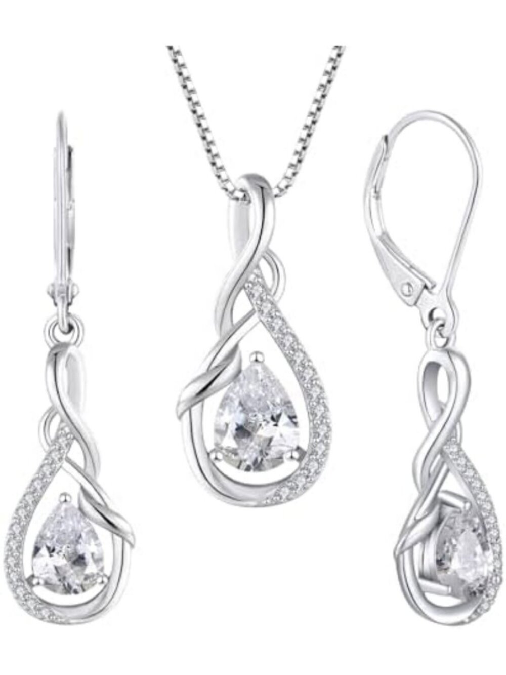 925 Sterling Silver Infinity Teardrop Necklace & Earrings Set with Birthstone